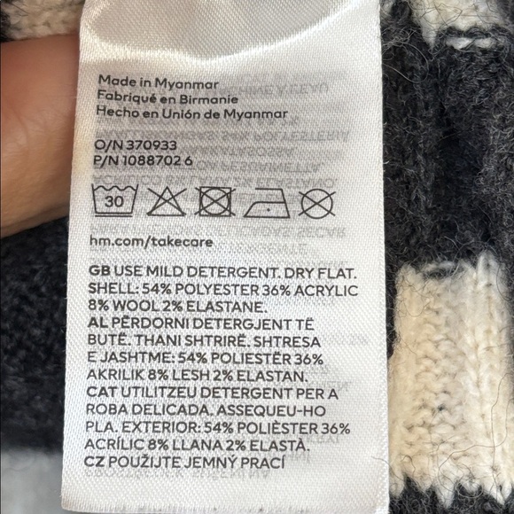 H&M Gray & Cream Striped oversized side slit Turtleneck Tunic Sweater M - Picture 5 of 8